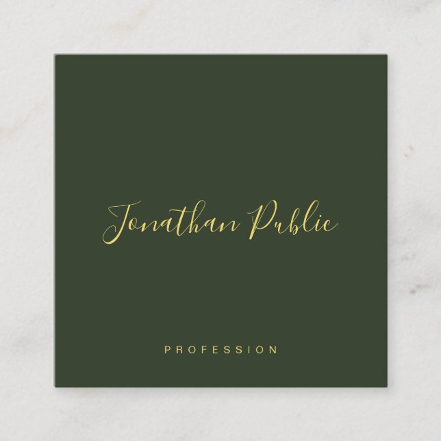 Carte De Visite Carré Elegant Dark Green Gold Text Calligraphy Glossy (Devant)