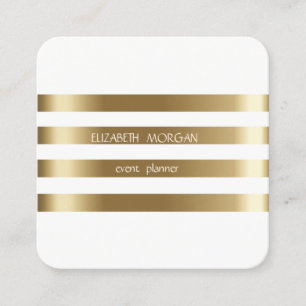 Carte De Visite Carré Élégant Design Moderne Faux Gold Striped, Blanc