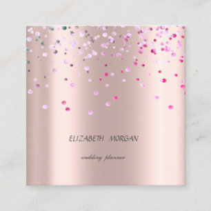 Carte De Visite Carré Élégant Design Simple, Confetti Rose Gold