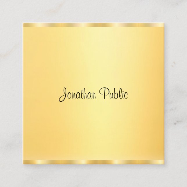 Carte De Visite Carré Elégant Faux Gold Moderne manuscrit Script tendanc (Devant)