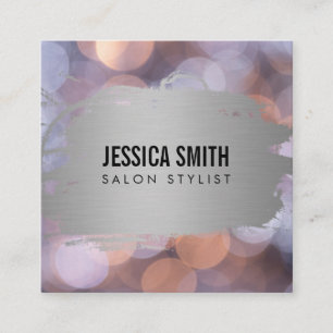 Carte De Visite Carré Elégant Faux métal argent brossé   Bokeh