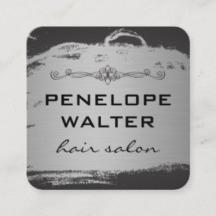 Carte De Visite Carré Elégant Faux Metallic Argent et Motif