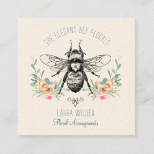 Carte De Visite Carré Élégant fleuriste rose vert d'abeille