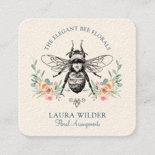 Carte De Visite Carré Élégant fleuriste rose vert d'abeille