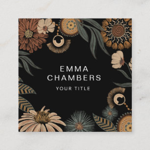 Carte De Visite Carré Élégant Floral Botanique Bohème Sombre