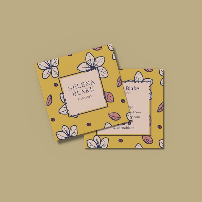 Carte De Visite Carré Élégant floral jaune moderne - chic (Créateur téléchargé)