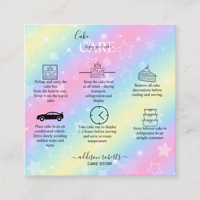 Carte De Visite Carré Élégant Glam Iridescente Sparkle Cake Care Carré (Devant)