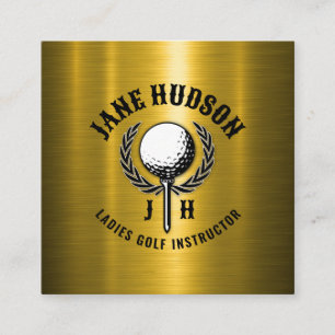 Carte De Visite Carré Elégant Gold Custom Golf Monogramme Design