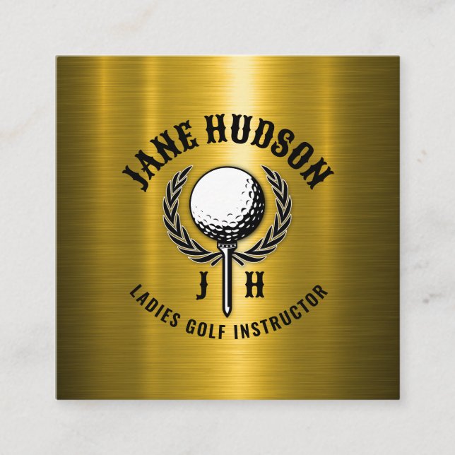 Carte De Visite Carré Elégant Gold Custom Golf Monogramme Design (Devant)