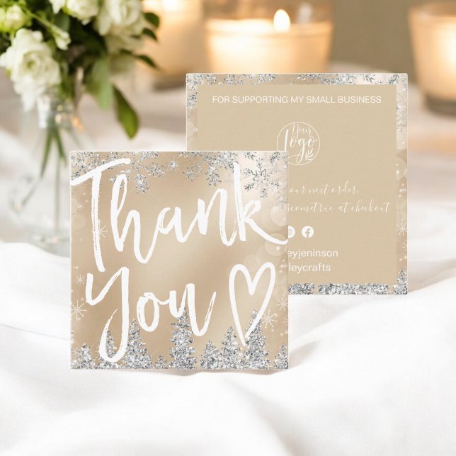 Carte De Visite Carré Elegant Gold et Silver noël merci commander ( Elegant Gold and Silver christmas thank you order Square Business Card)