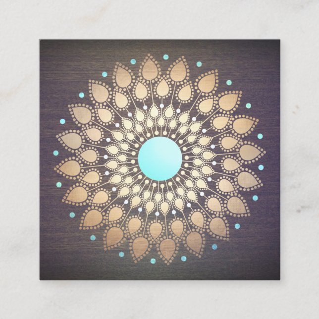Carte De Visite Carré Élégant Gold Lotus Mandala Wood Yoga Instructeur (Devant)