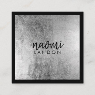 Carte De Visite Carré Elégant gris argent moderne carré minimaliste noir