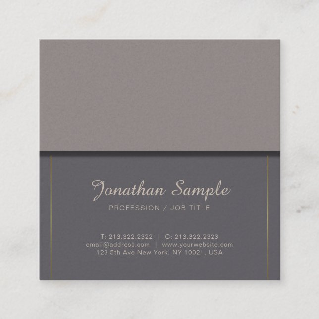Carte De Visite Carré Élégant homme d'affaires tendance Elite Plain Luxe (Devant)