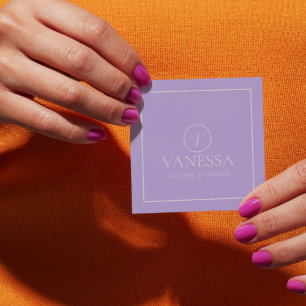 Carte De Visite Carré Élégant Lavande Monogramme personnalisé