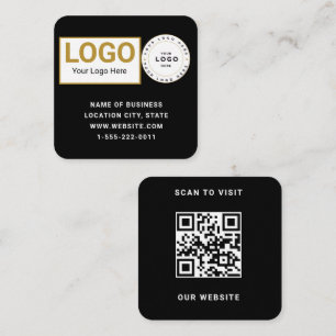 Carte De Visite Carré Élégant Logo Code QR Scan Site Web Noir Blanc