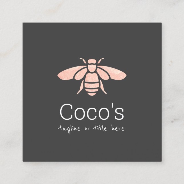 Carte De Visite Carré Élégant logo Rose Gold Bee (Devant)