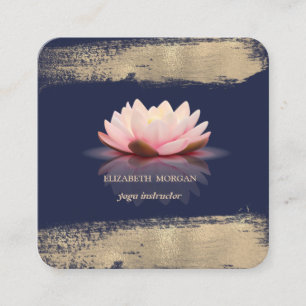 Carte De Visite Carré Élégant Lotus Faux Gold Brush Stroke