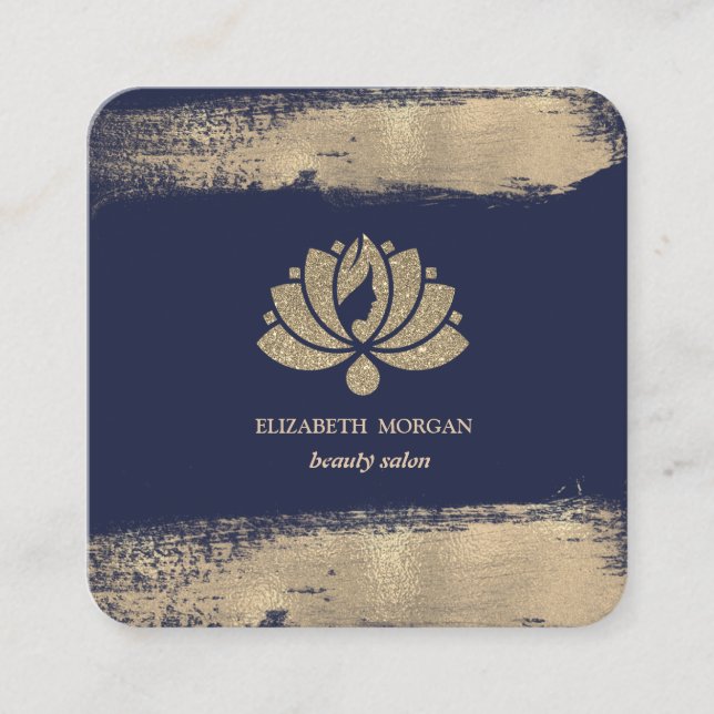 Carte De Visite Carré Elégant Lotus Faux Gold Brush Stroke Beauty Salon (Devant)