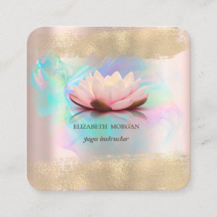 Carte De Visite Carré Élégant Lotus Flower Gold Brush Stroke Holographiq