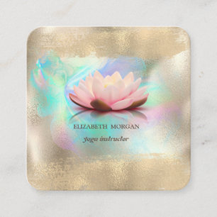 Carte De Visite Carré Élégant Lotus Flower Gold Brush Stroke Holographiq