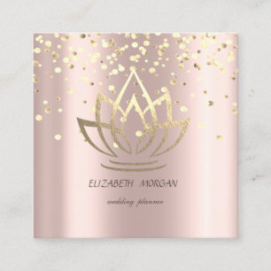 Carte De Visite Carré Elégant Lotus Or Design, Confetti Rose Gold