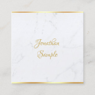 Carte De Visite Carré Elégant Marbre blanc Gold Modern Script Modèle