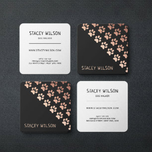 Carte De Visite Carré Élégant marcheur Rose Gold & Charcoal   Groomer an