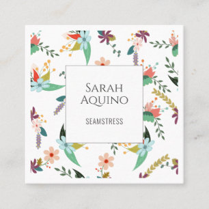 Carte De Visite Carré Élégant Modèle Floral De Marbre Sur Blanc