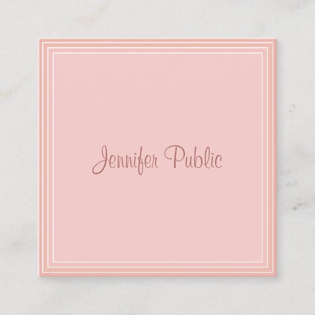 Carte De Visite Carré Élégant moderne Blush rose Modèle Script tendance (Devant)