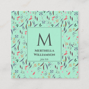 Carte De Visite Carré Élégant MONOGRAM Neo Mint Floral