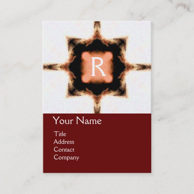 Carte De Visite CARRÉ ÉLÉGANT MONOGRAM rouge brun blanc, (Devant)
