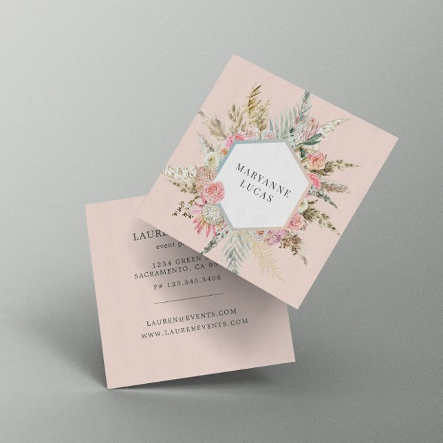 Carte De Visite Carré Élégant monogramme floral bohème (Créateur téléchargé)