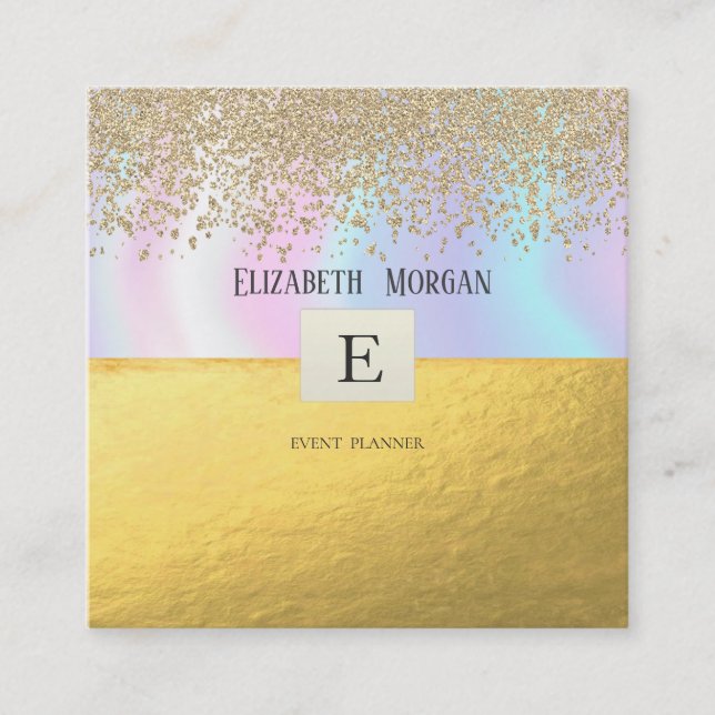 Carte De Visite Carré Élégant Monogramme moderne Diamants d'or Holograph (Devant)