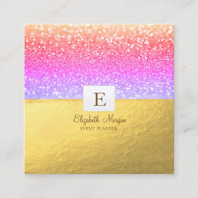 Carte De Visite Carré Élégant Monogramme moderne Parties scintillant or  (Devant)