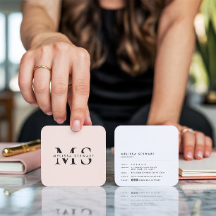 Carte De Visite Carré Élégant monogramme moderne rose pâle arrondi