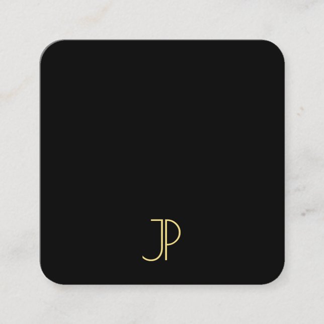 Carte De Visite Carré Élégant Monogramme noir et or Modèle moderne (Devant)