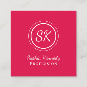 Carte De Visite Carré Élégant Monogramme professionnel Cherry Red Script