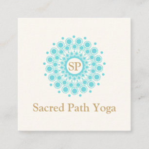 Carte De Visite Carré Elégant Monogramme Turquoise Blue Mandala