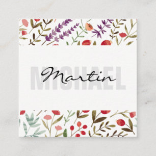 Carte De Visite Carré Élégant Motif de finition à fleurs