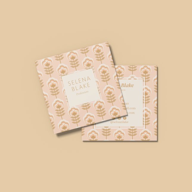 Carte De Visite Carré Élégant motif floral Brown (Créateur téléchargé)