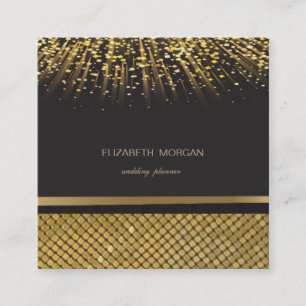 Carte De Visite Carré Elégant noir élégant, Séquins d'or, Foil Confetti