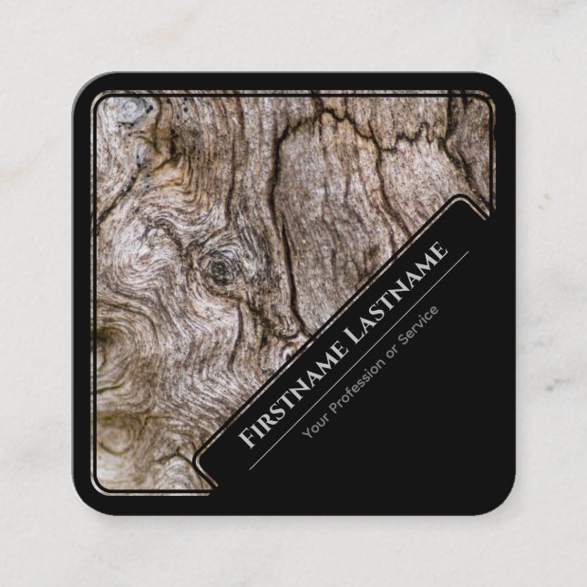Carte De Visite Carré Elégant noir encadré de bois de style grain (Devant)