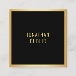 Carte De Visite Carré Élégant Noir Et Or Modèle minimaliste Moderne