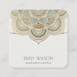 Carte De Visite Carré Élégant Ornate Gold Turquoise Mandala Collier Af