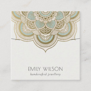 Carte De Visite Carré Élégant Ornate Gold Turquoise Mandala Collier Affi