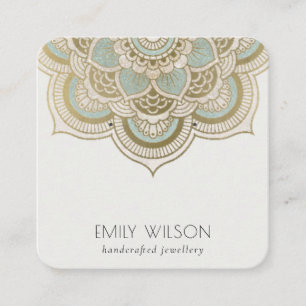 Carte De Visite Carré Élégant Ornate Gold Turquoise Mandala Écran d'o