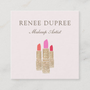 Carte De Visite Carré Elégant Pink Sequin Lipstick maquillage Artiste Be