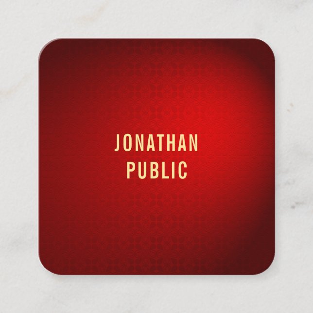 Carte De Visite Carré Élégant Red Damask Gold Text Modèle tendance (Devant)