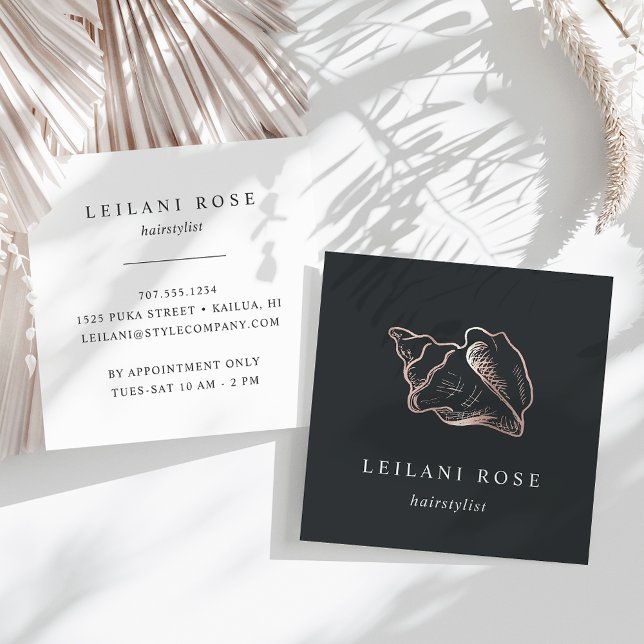 Carte De Visite Carré Elégant Rose Gold Conch Shell (Créateur téléchargé)