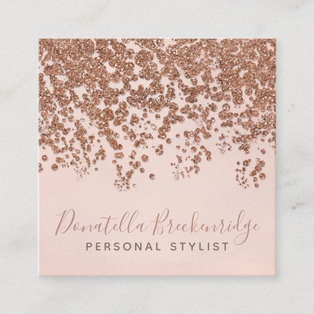 Carte De Visite Carré Élégant Rose Gold Confetti Professionnel (Devant)